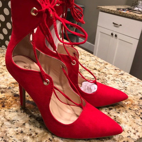 Qupid Shoes - Hot red lace up heels brand new
